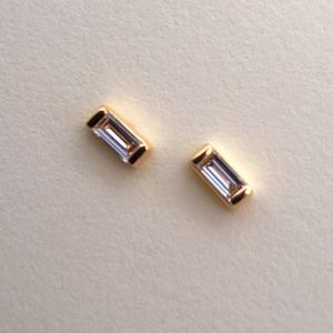Natural Diamond Baguette Micro Stud Earrings in 14k yellow gold